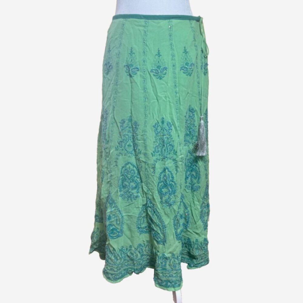 Soft Surroundings Green Beaded Maxi Skirt PS Petite‎ Boho Fully Lined